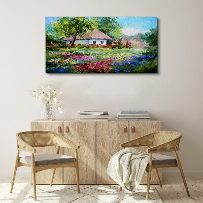 Foto auf leinwand Ländliche Landschaft mit Blumen
