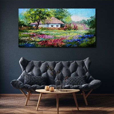 Foto auf leinwand Ländliche Landschaft mit Blumen