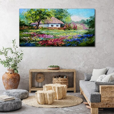Foto auf leinwand Ländliche Landschaft mit Blumen
