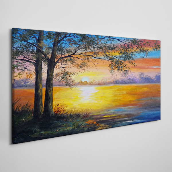 Foto leinwand Sonnenuntergang über dem See