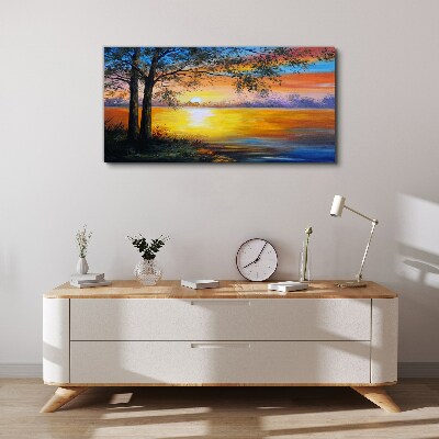 Foto leinwand Sonnenuntergang über dem See