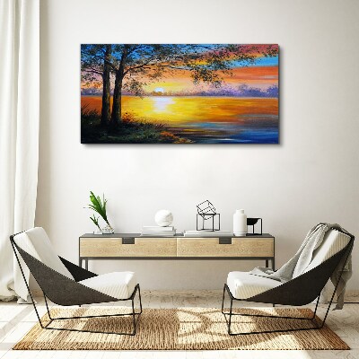 Foto leinwand Sonnenuntergang über dem See