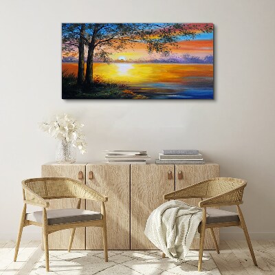 Foto leinwand Sonnenuntergang über dem See