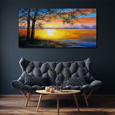 Foto leinwand Sonnenuntergang über dem See