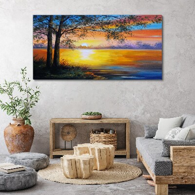 Foto leinwand Sonnenuntergang über dem See