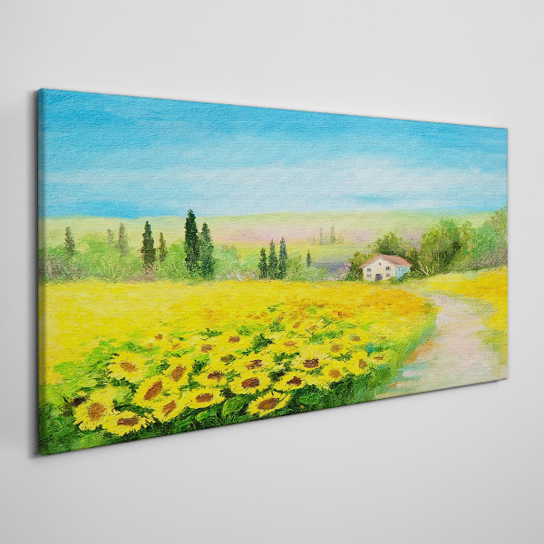 Foto auf leinwand Sonnenblumen vor blauem Himmel