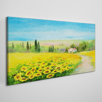 Foto auf leinwand Wiesen-Sonnenblumen-Landschaft