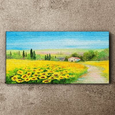 Foto auf leinwand Sonnenblumen vor blauem Himmel