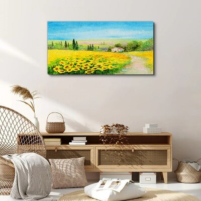 Foto auf leinwand Sonnenblumen vor blauem Himmel