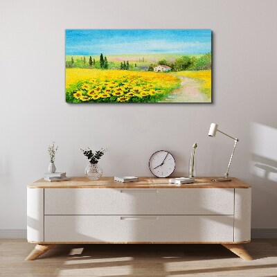 Foto auf leinwand Sonnenblumen vor blauem Himmel