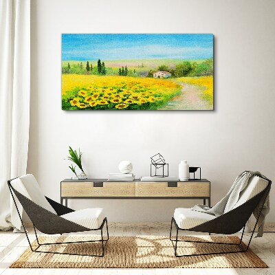 Foto auf leinwand Sonnenblumen vor blauem Himmel