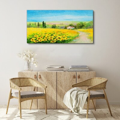 Foto auf leinwand Sonnenblumen vor blauem Himmel