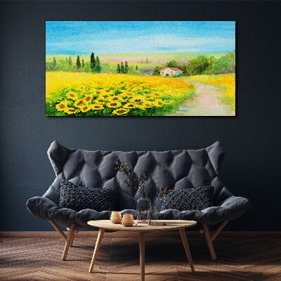 Foto auf leinwand Sonnenblumen vor blauem Himmel
