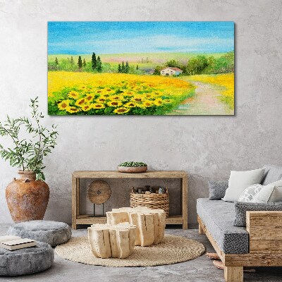 Foto auf leinwand Sonnenblumen vor blauem Himmel