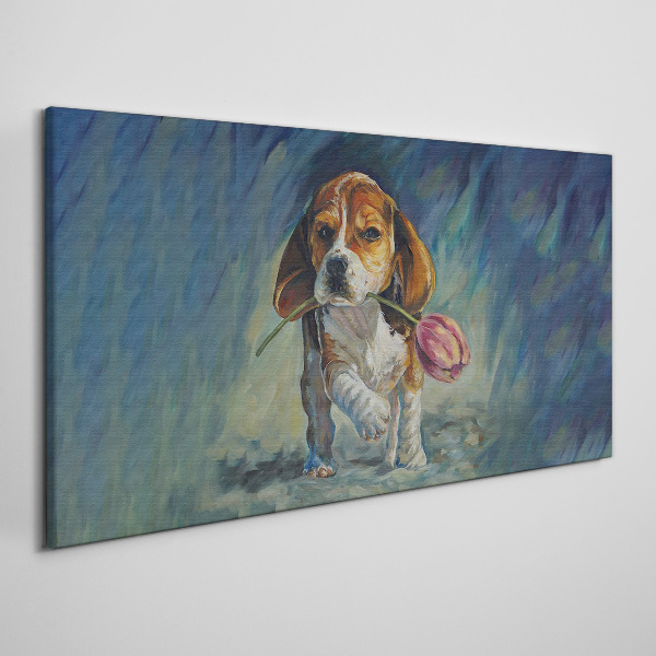 Bild auf leinwand Ein Hund mit einer Rose vor dem Himmel