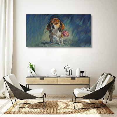 Bild auf leinwand Ein Hund mit einer Rose vor dem Himmel