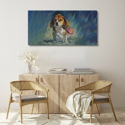 Bild auf leinwand Ein Hund mit einer Rose vor dem Himmel