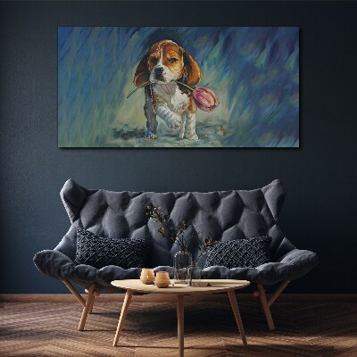 Bild auf leinwand Ein Hund mit einer Rose vor dem Himmel