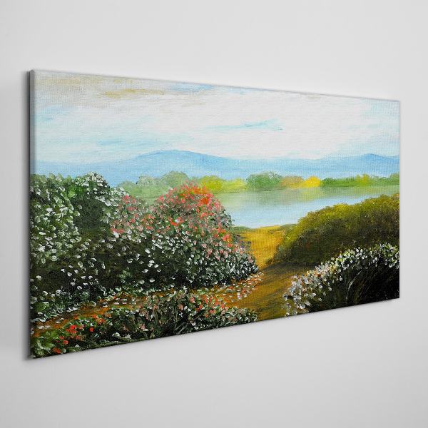 Foto auf leinwand Landschaft mit blühenden Sträuchern