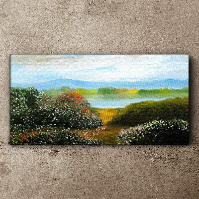 Foto auf leinwand Landschaft mit blühenden Sträuchern