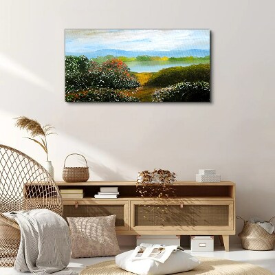 Foto auf leinwand Landschaft mit blühenden Sträuchern