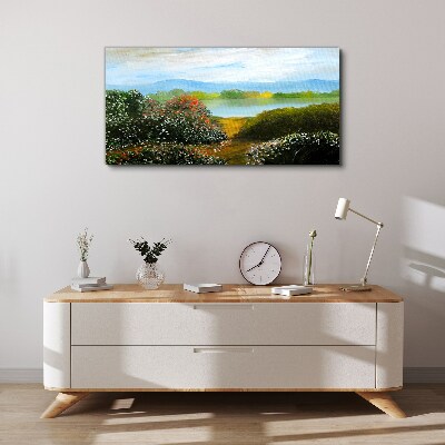 Foto auf leinwand Landschaft mit blühenden Sträuchern