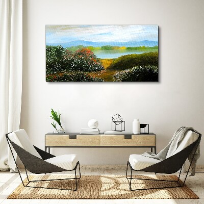 Foto auf leinwand Landschaft mit blühenden Sträuchern