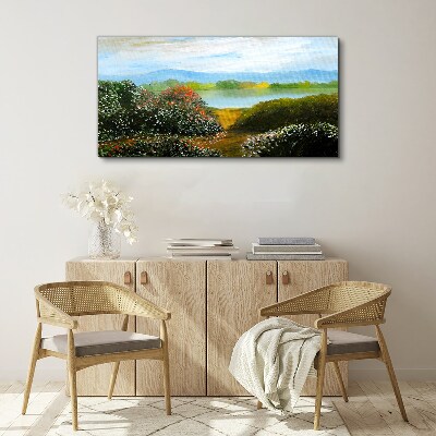 Foto auf leinwand Landschaft mit blühenden Sträuchern