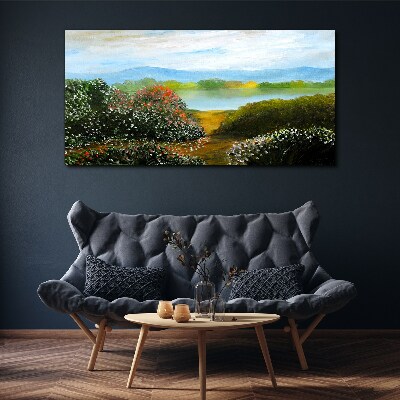 Foto auf leinwand Landschaft mit blühenden Sträuchern