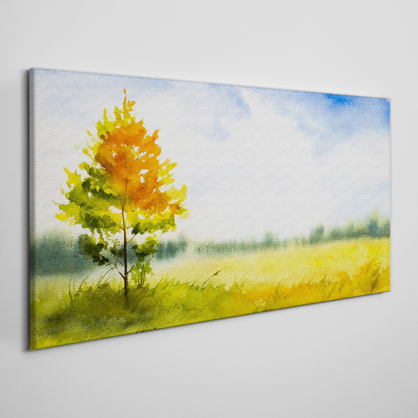 Foto auf leinwand Goldener Herbst vor der Kulisse einer Wiese