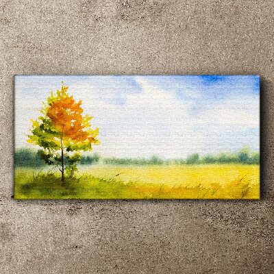 Foto auf leinwand Goldener Herbst vor der Kulisse einer Wiese