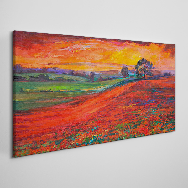Bild auf leinwand Sonnenuntergang über dem roten Feld