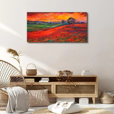 Bild auf leinwand Sonnenuntergang über dem roten Feld