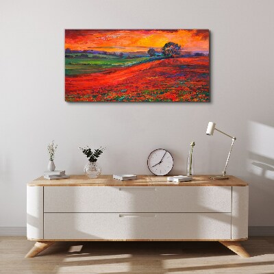 Bild auf leinwand Sonnenuntergang über dem roten Feld