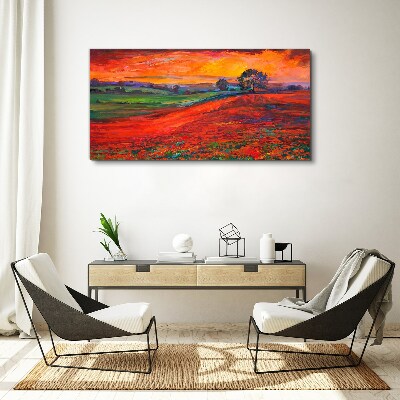 Bild auf leinwand Sonnenuntergang über dem roten Feld