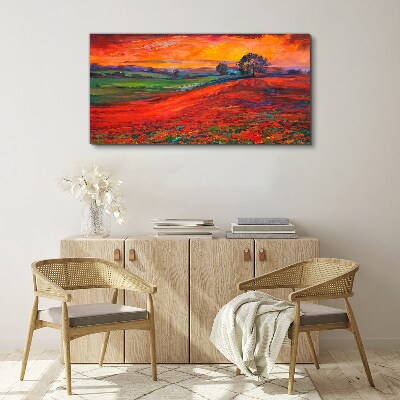 Bild auf leinwand Sonnenuntergang über dem roten Feld
