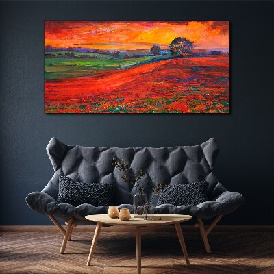 Bild auf leinwand Sonnenuntergang über dem roten Feld