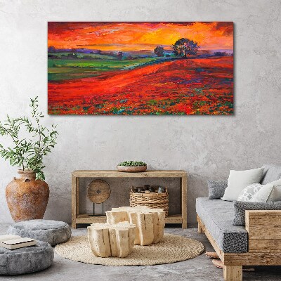 Bild auf leinwand Sonnenuntergang über dem roten Feld