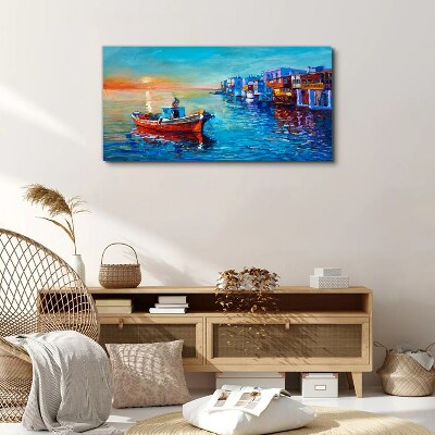 Foto auf leinwand Ein ruhiger Hafen in der untergehenden Sonne
