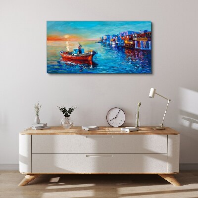 Foto auf leinwand Ein ruhiger Hafen in der untergehenden Sonne