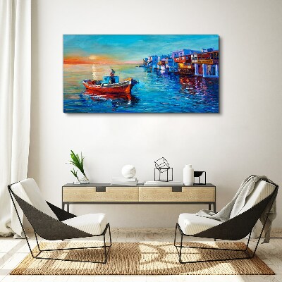 Foto auf leinwand Ein ruhiger Hafen in der untergehenden Sonne