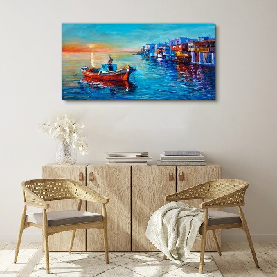 Foto auf leinwand Ein ruhiger Hafen in der untergehenden Sonne