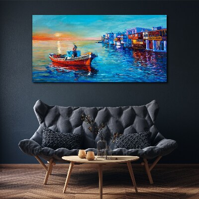 Foto auf leinwand Ein ruhiger Hafen in der untergehenden Sonne