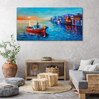 Foto auf leinwand Ein ruhiger Hafen in der untergehenden Sonne