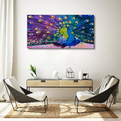 Foto auf leinwand Ein bunter Pfau in Frühlingsaura