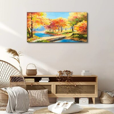 Foto auf leinwand Herbstliche Gasse am Fluss