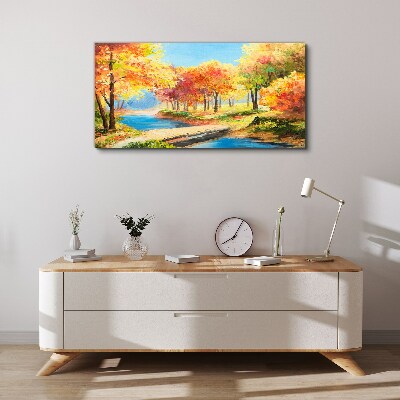 Foto auf leinwand Herbstliche Gasse am Fluss