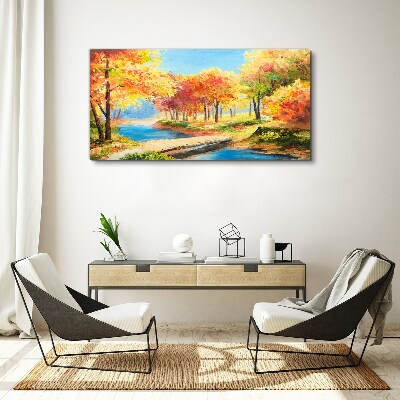 Foto auf leinwand Herbstliche Gasse am Fluss
