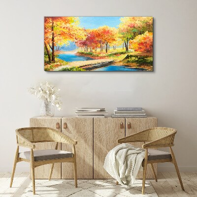 Foto auf leinwand Herbstliche Gasse am Fluss