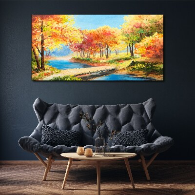 Foto auf leinwand Herbstliche Gasse am Fluss